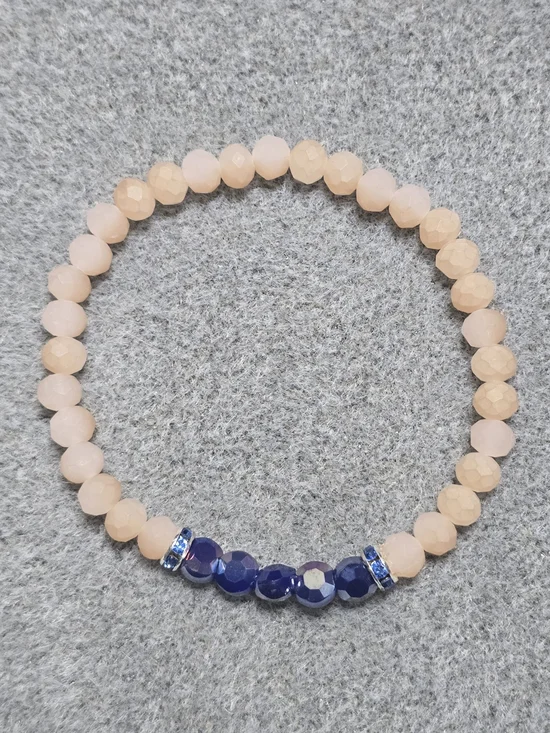 Peach and Navy Faceted Bead Stretch Bracelet - Picture 1 of 3